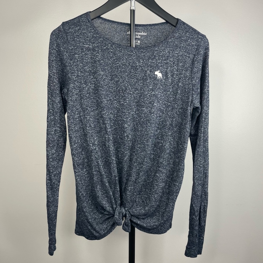 Abercrombie &‎ Fitch Kids Heathered Black Long Sleeve Tie Front Top 15/16
